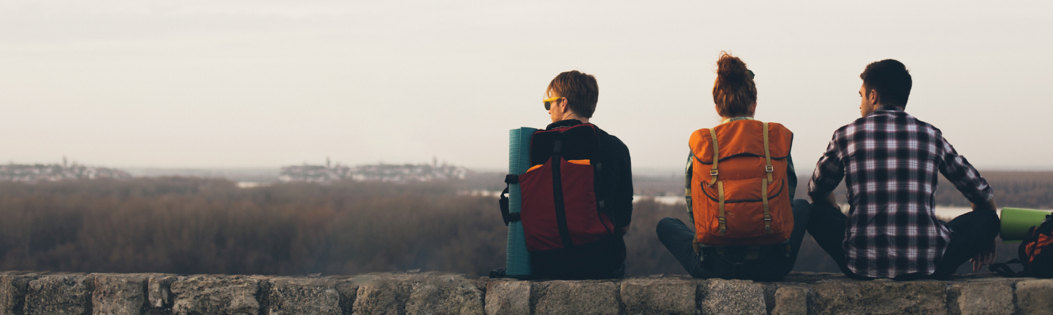 Group of young people looking across the escarpment